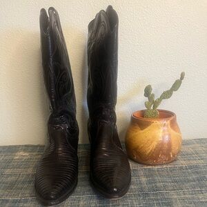 🖤Dan Post Black Western Boots — Women’s 8.5M, Lizard Embossed, Pointed Toe